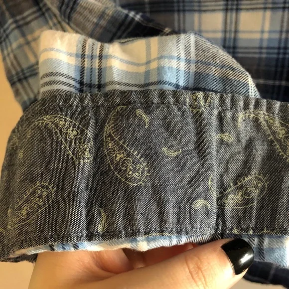 JACHS Girlfriend Blue Plaid Bea Western Button Down Flannel Top - Picture 7 of 10